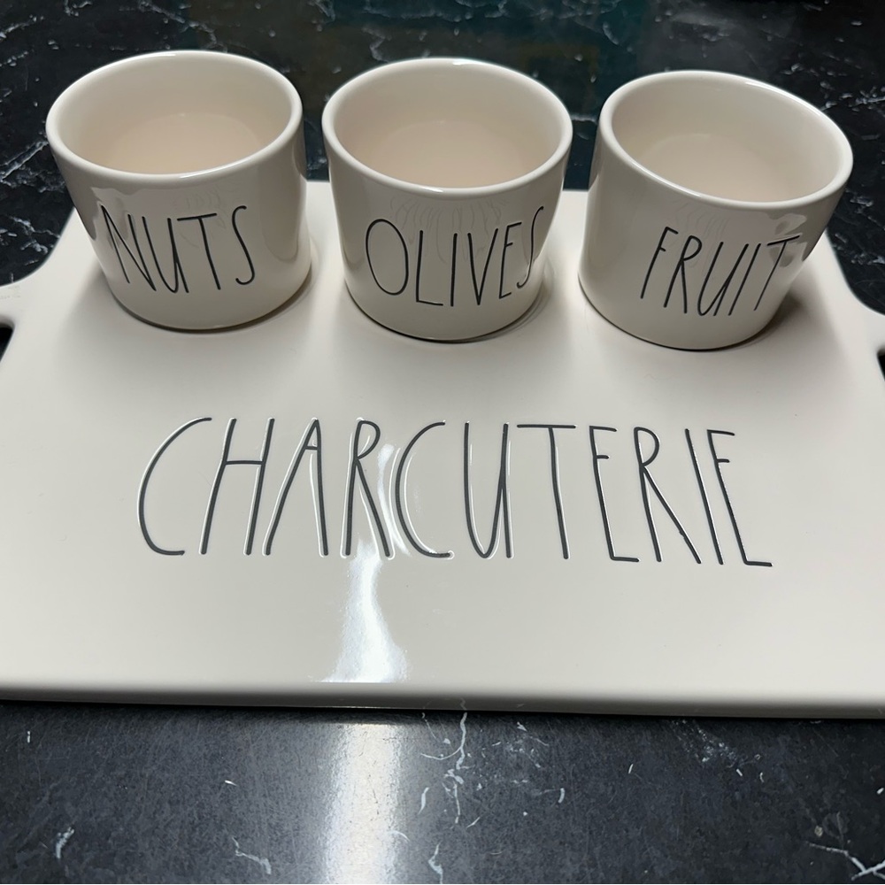 Rae Dunn White and Black Charcuterie Set